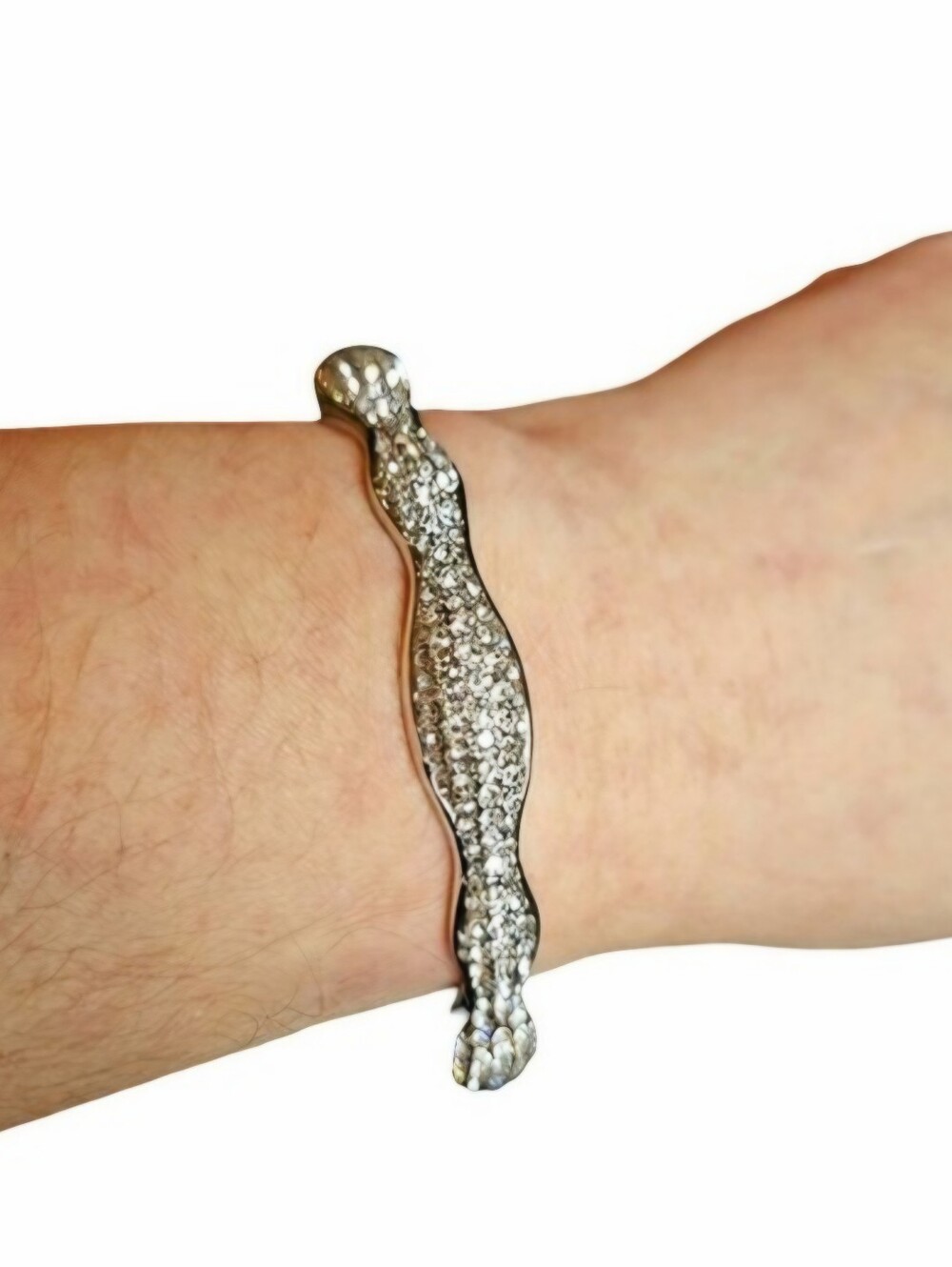 Silver Plated Pave Rhinestone Wavy Hinged Bangle Bracelet Like New.